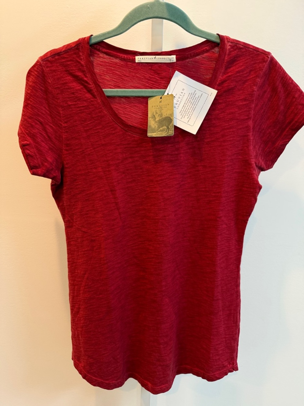 Peruvian Connection Madder Red Short Sleeve Scoop Tee Size XS New Base